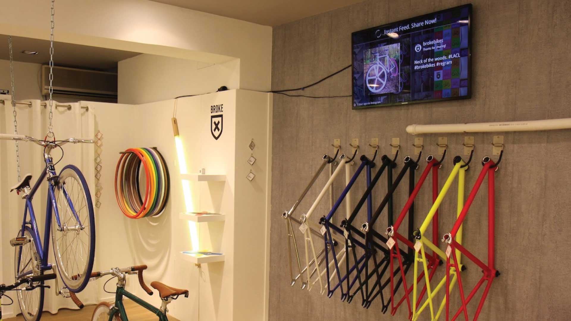 bike shop with a digital display on wall