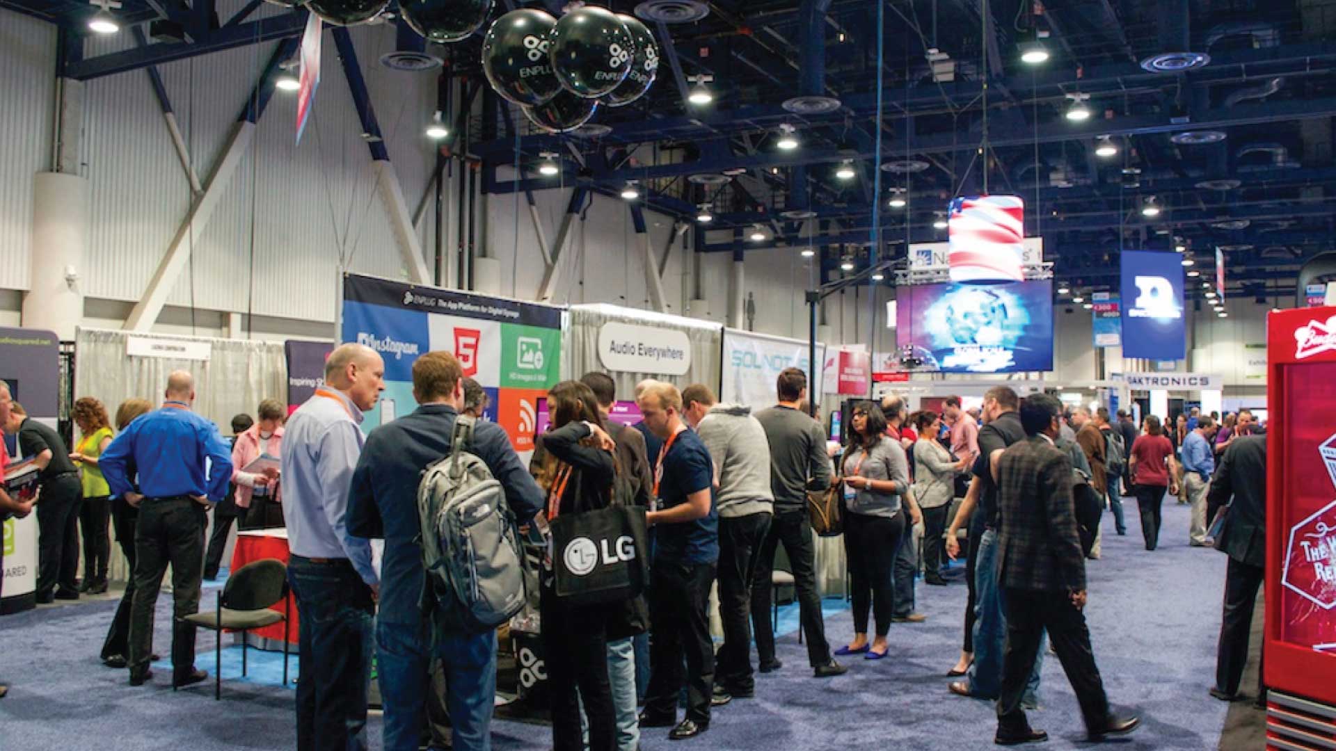 people gathered at a trade show