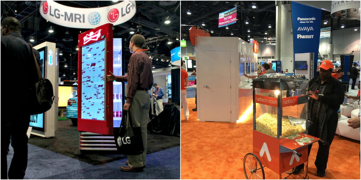 two images of trade show set ups