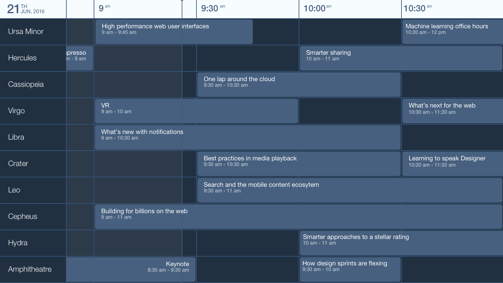 calendar app layout full of events