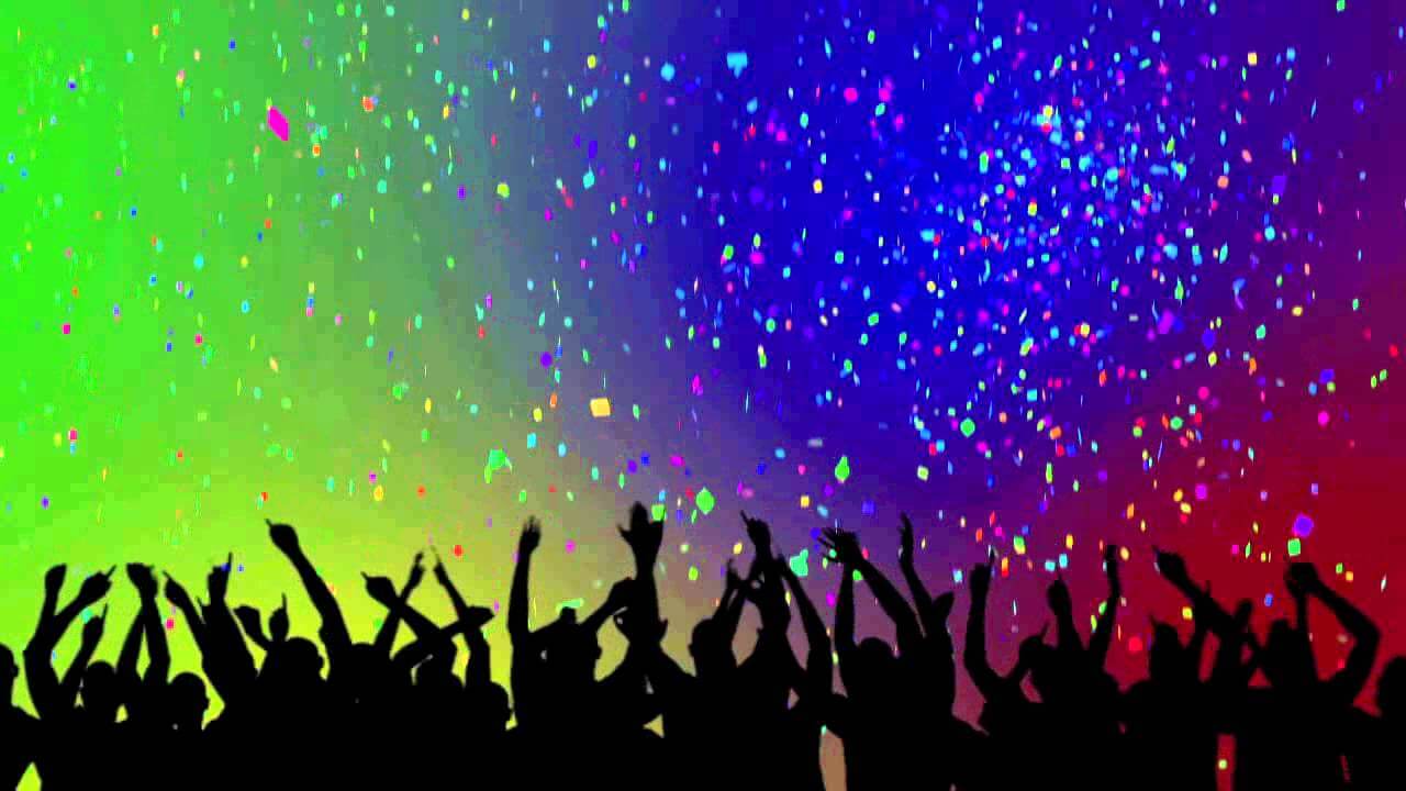 silhouetted group of people celebrating qith a colorful confetti background