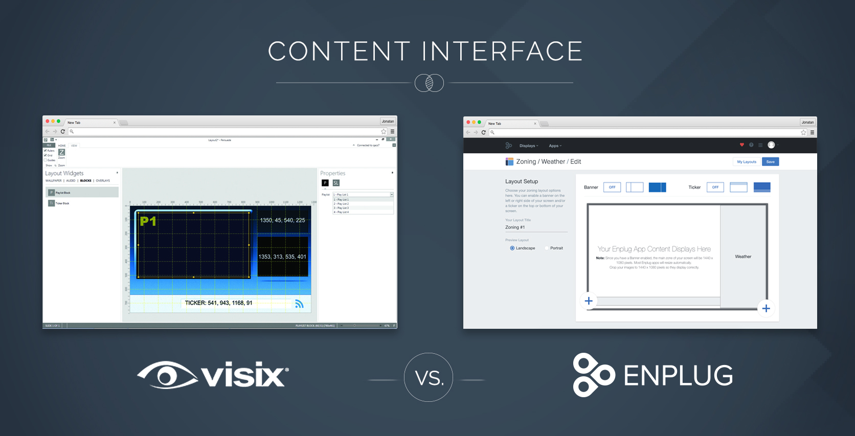 display comparing visix and enplug