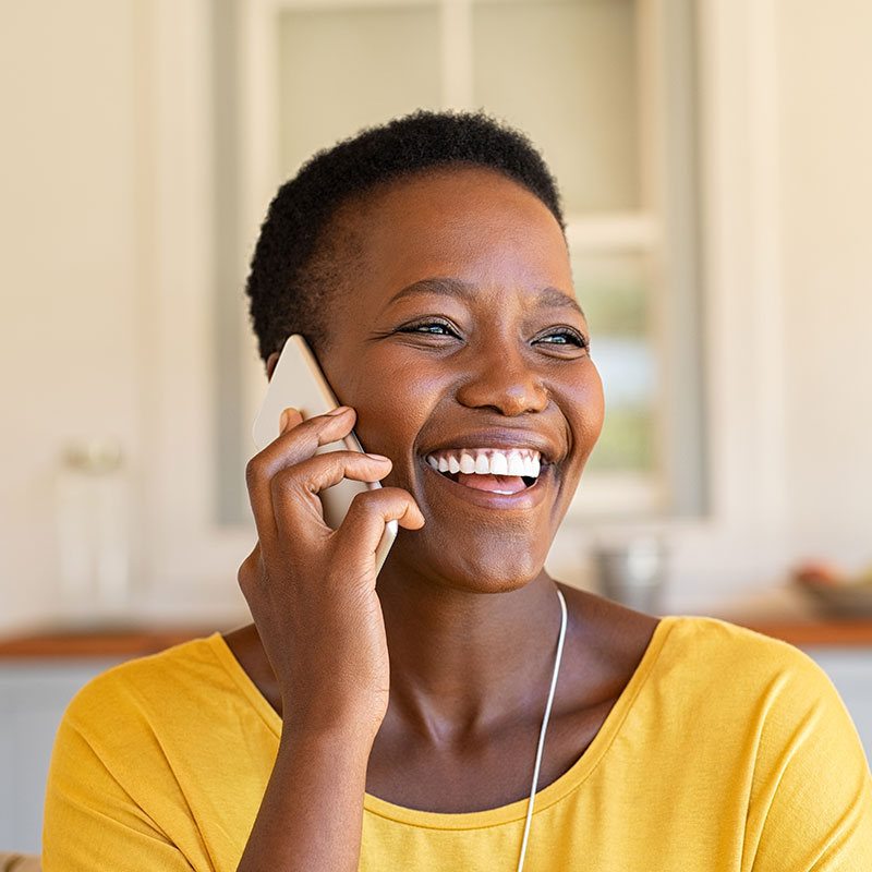 Woman smiling on phone