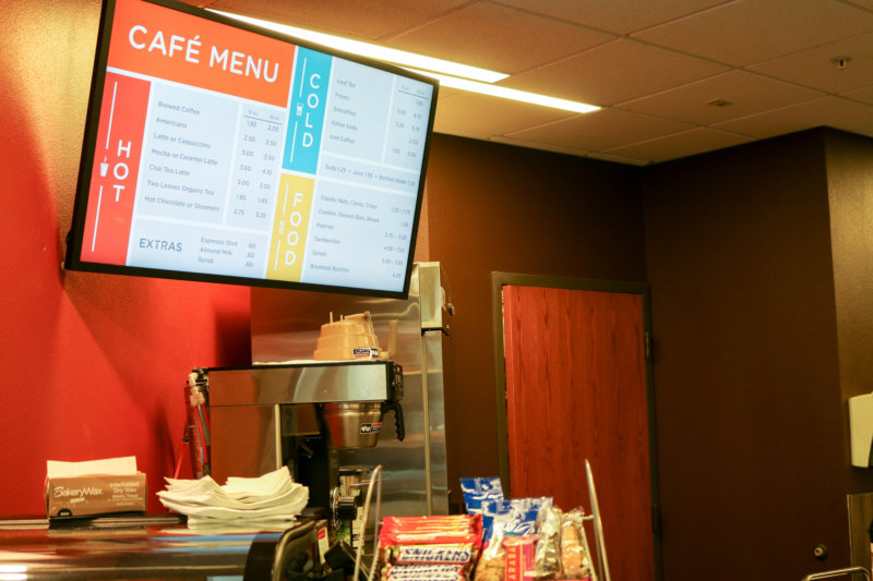 Digital menu screen in Arapahoe Libraries Cafe powered by Enplug