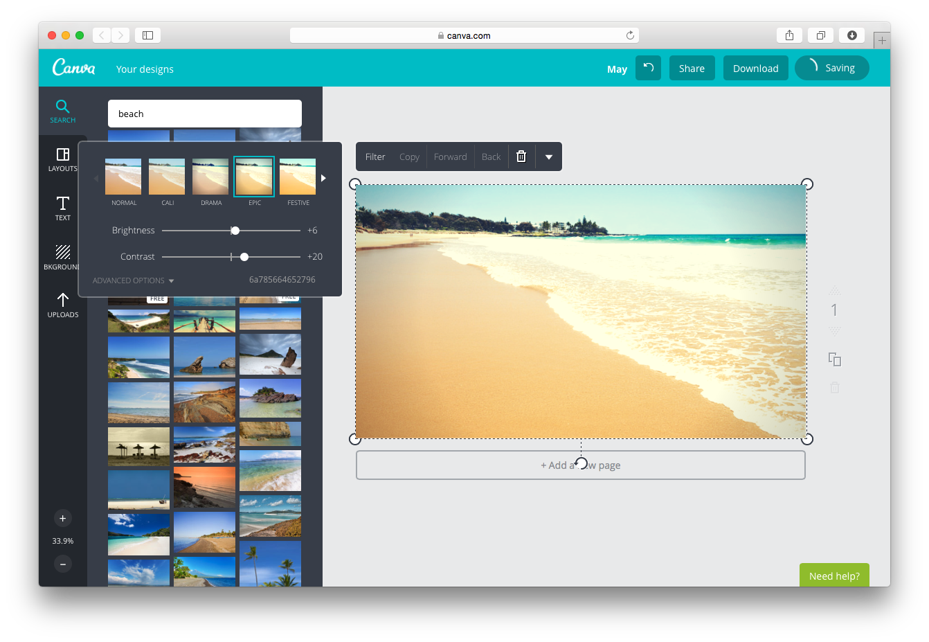 Choosing a filter in Canva