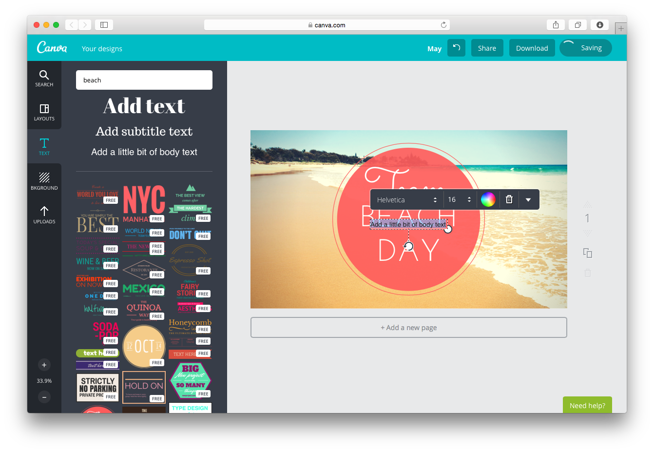 Adding text in Canva