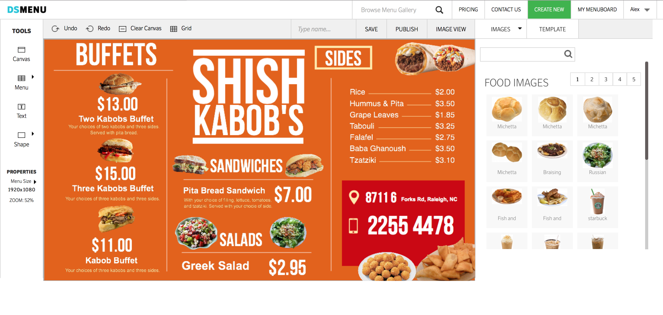 digital menu design