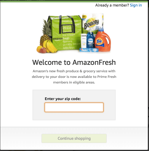 Amazon Fresh login box