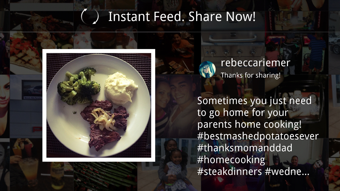 instagram photo of steak and potatoes with a collage of photos behind