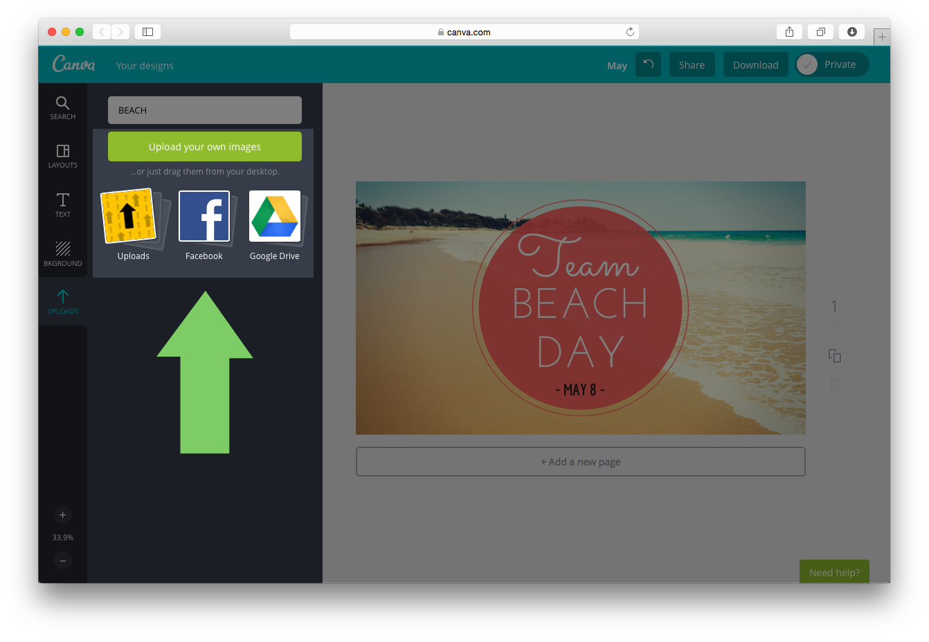 Uploading images into Canva