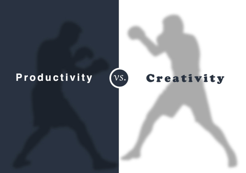 silhouette of two boxers saying "productivity vs creativity"