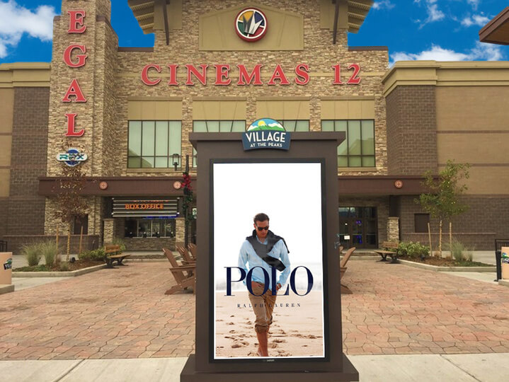 vertical digital display in front of movie theatres