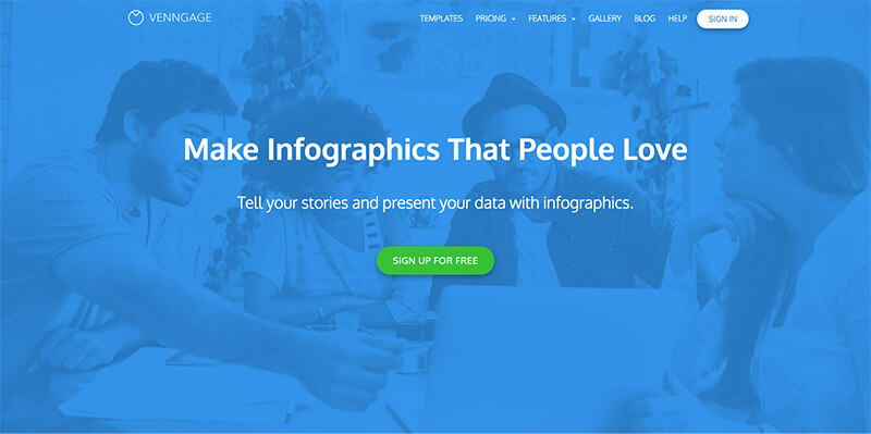 Venngage homepage with sign up button to create signage infographics