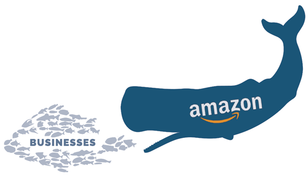 whale labeled amazon eating little fish