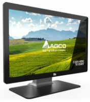 monitor with AGCO logo over a farm background