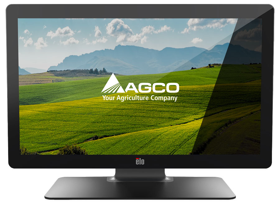 Monitor with farm and AGCO logo on screen