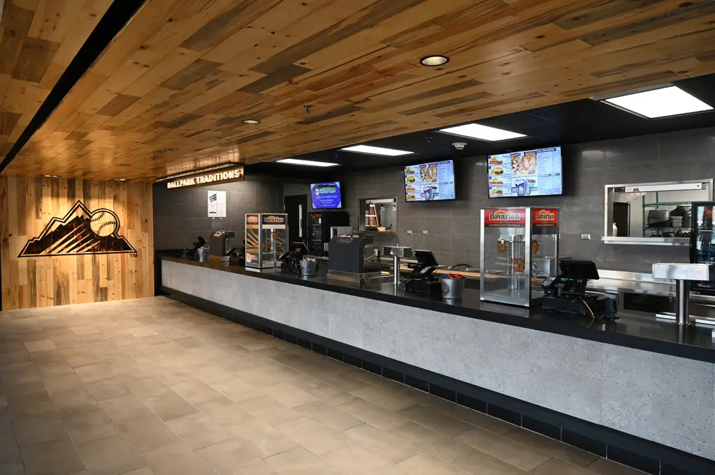 Interior of concessions with digital signage at coors field