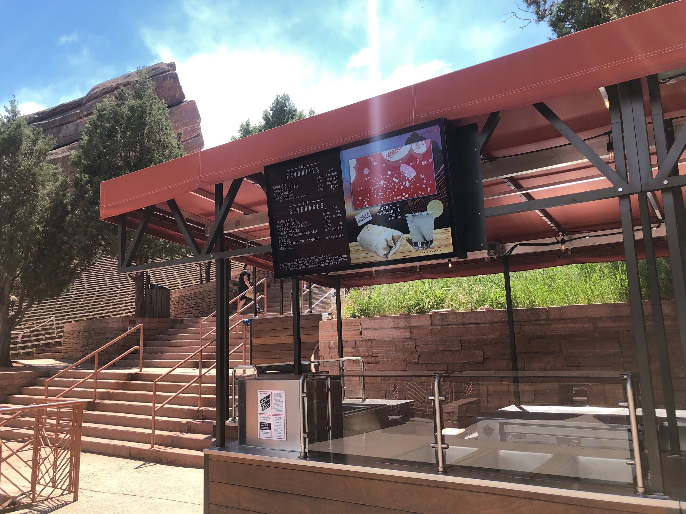 outdoor concessions with digital signage at red rocks amphitheater