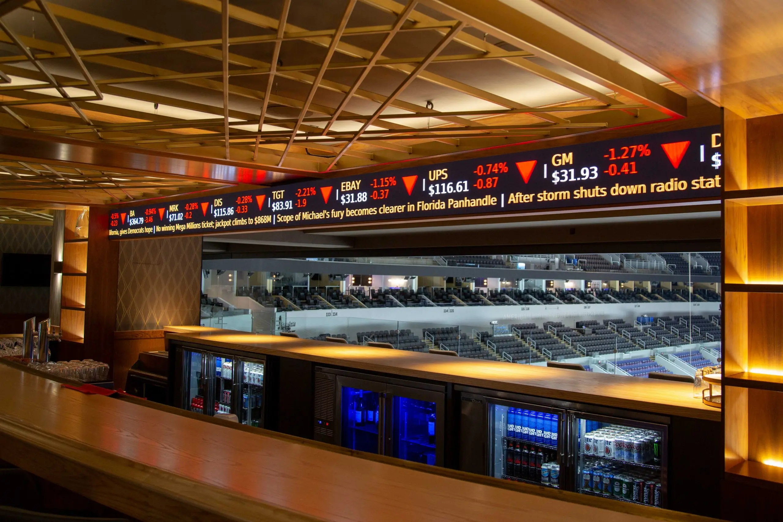 Interior of concessions with digital signage at enterprise center