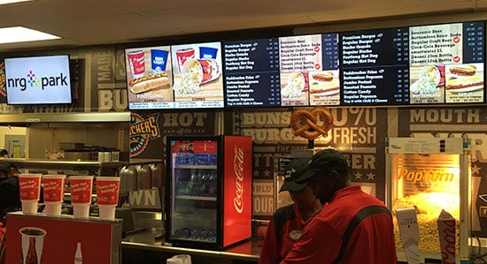 Digital signs at stadium concession stand