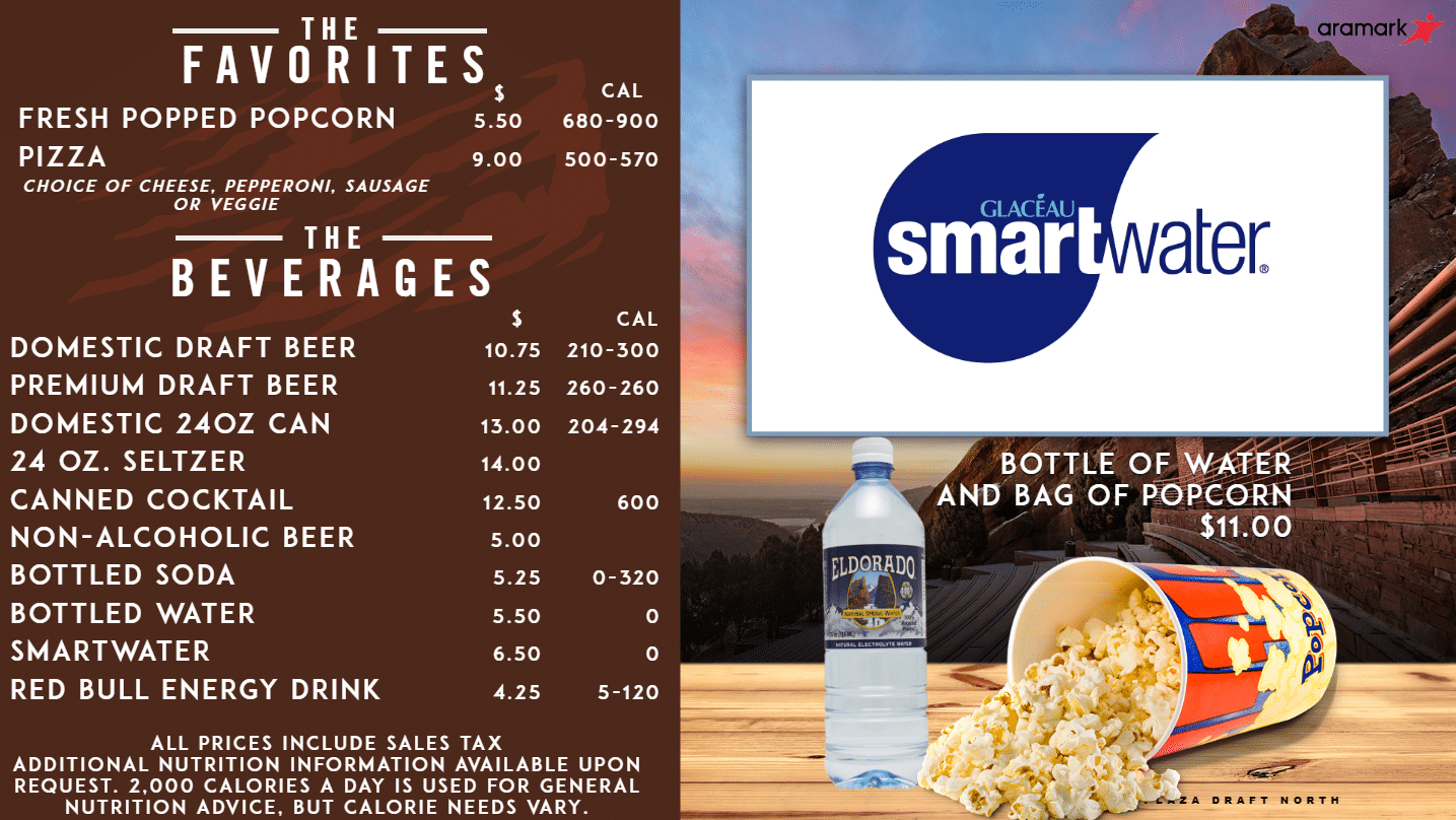 Example menu on a digital screen