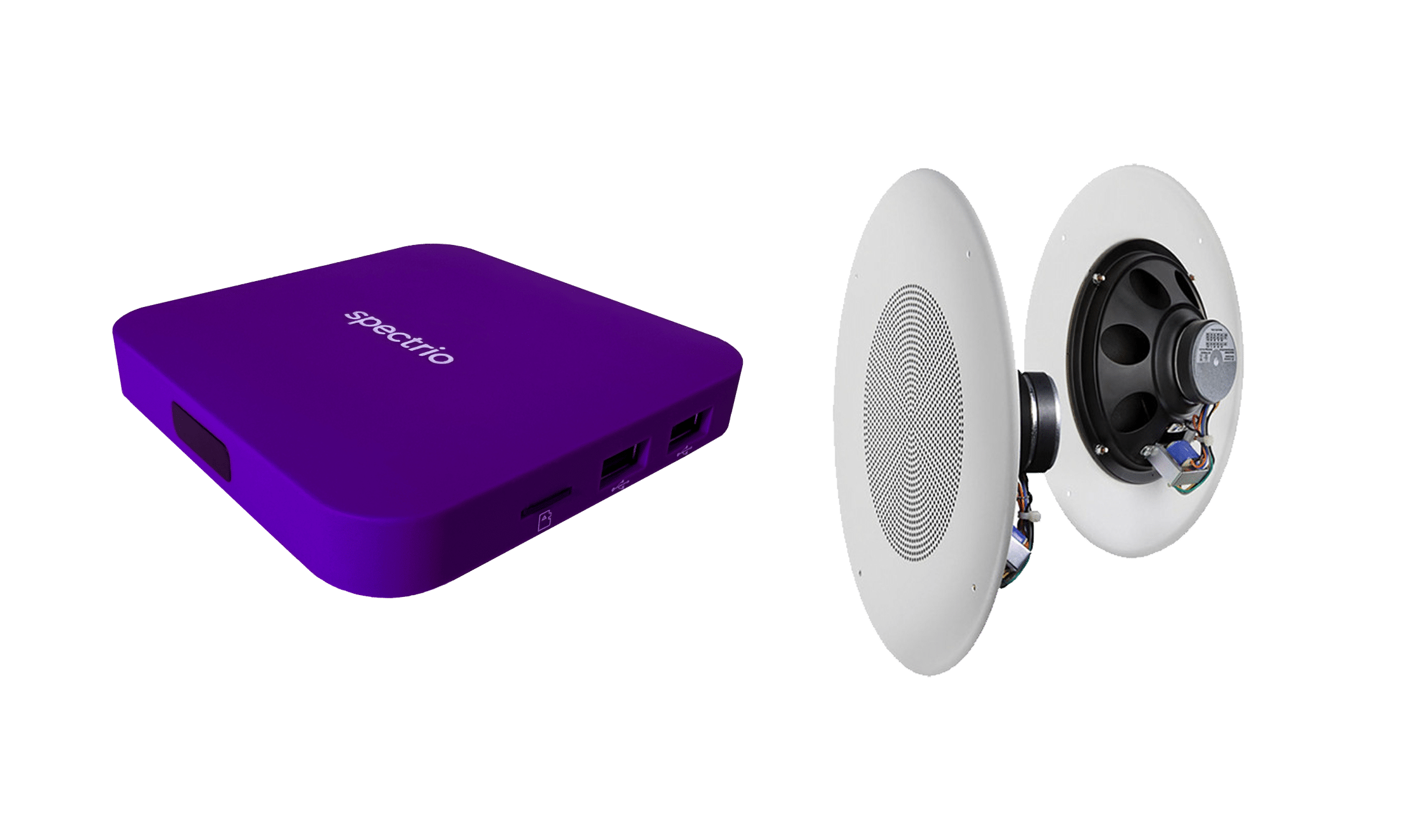 Spectrio media player and ceiling mount speaker