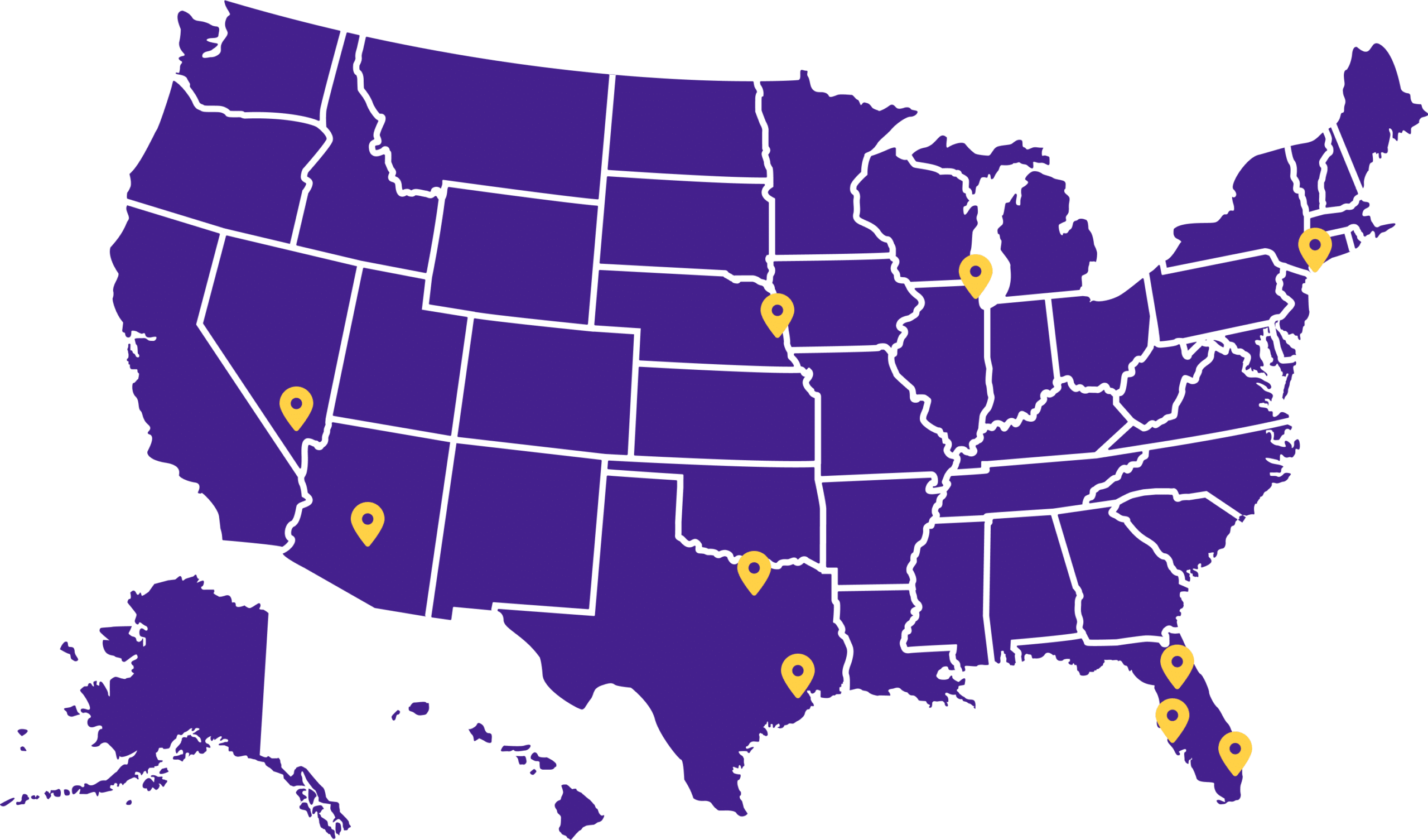 US map with markers on cities Spectrio will be