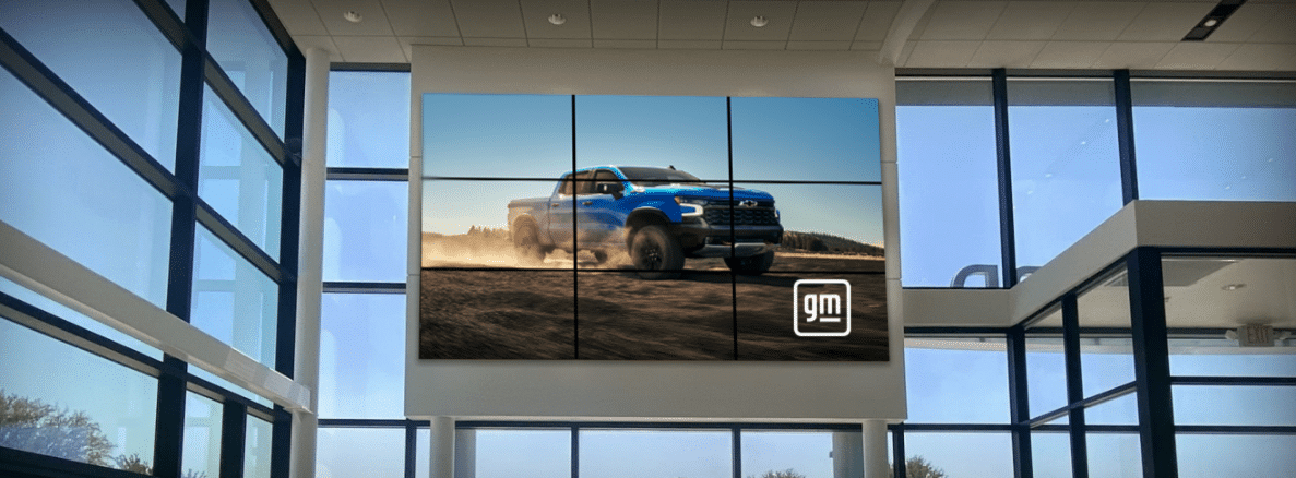 Example of a GM video wall screen setup in a dealership
