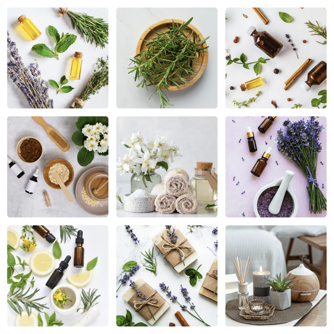 Different visuals of scents in a grid format