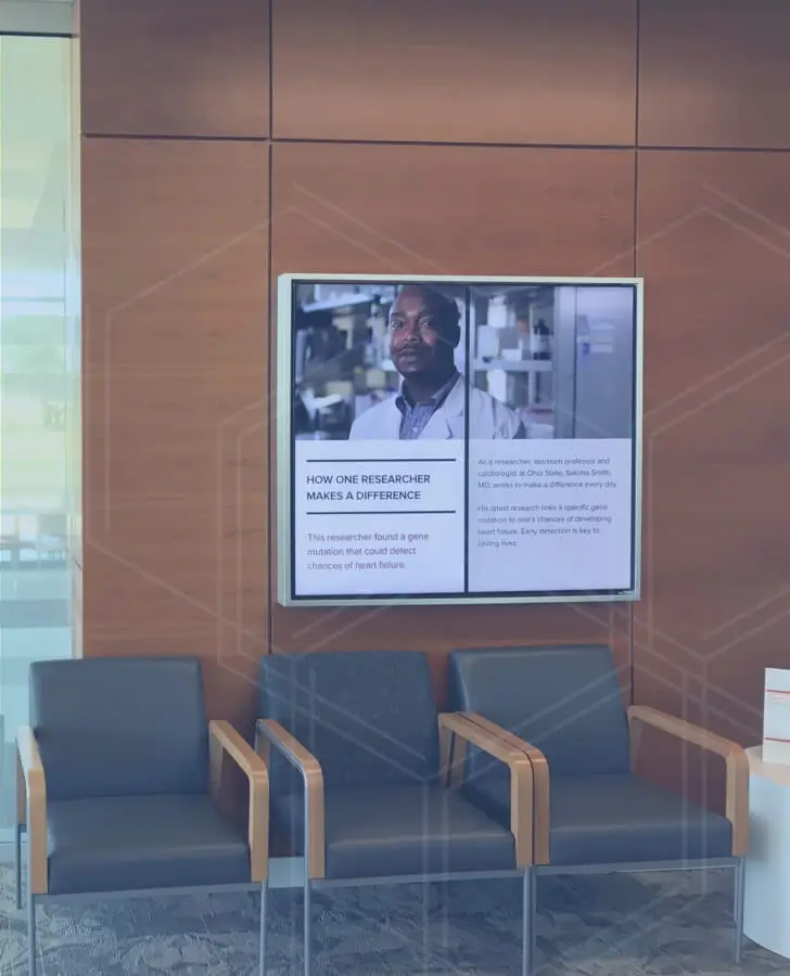 How One Researcher Makes a Difference digital signage in a waiting room