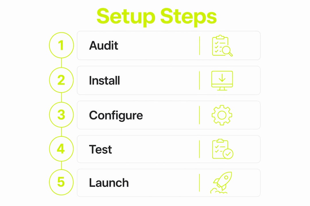Infographic showing five steps for digital board setup process