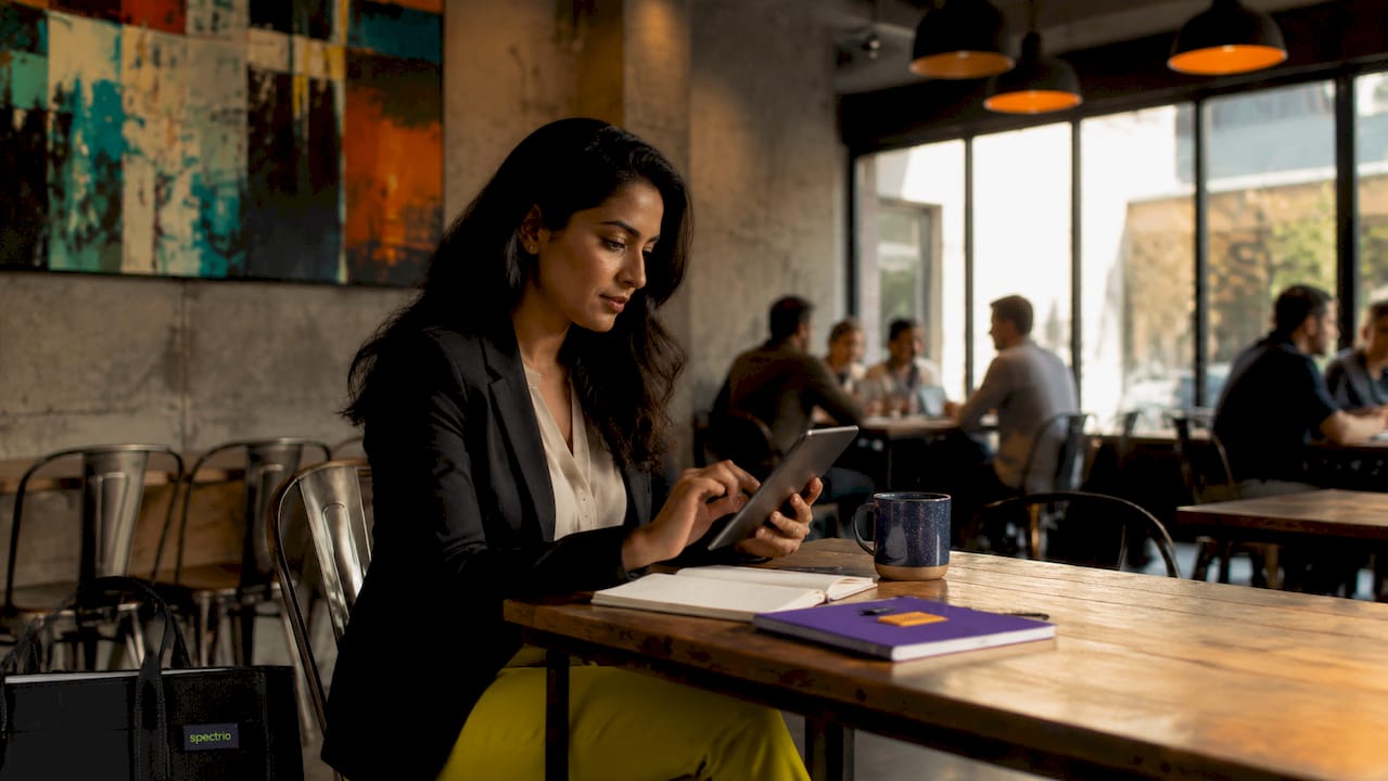 Analyst reviewing customer data profiles in office